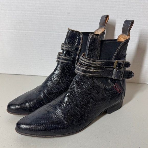 Bed Stu Black Leather Western Double Buckle Italian Made Ankle Boots Size 8.5 - Picture 2 of 16